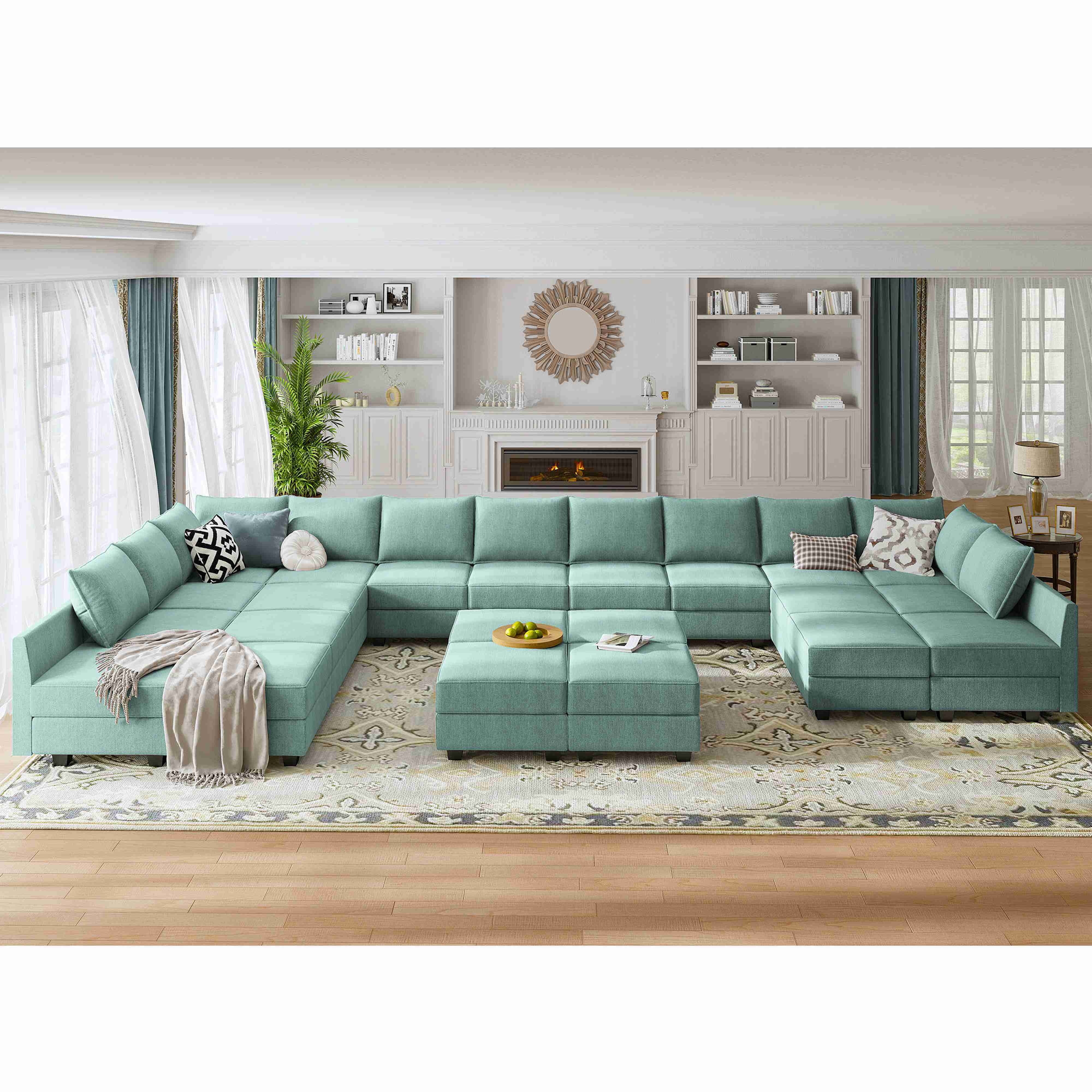 Sectional Sofa Convertible Modular Sectional With Storage Ottomans