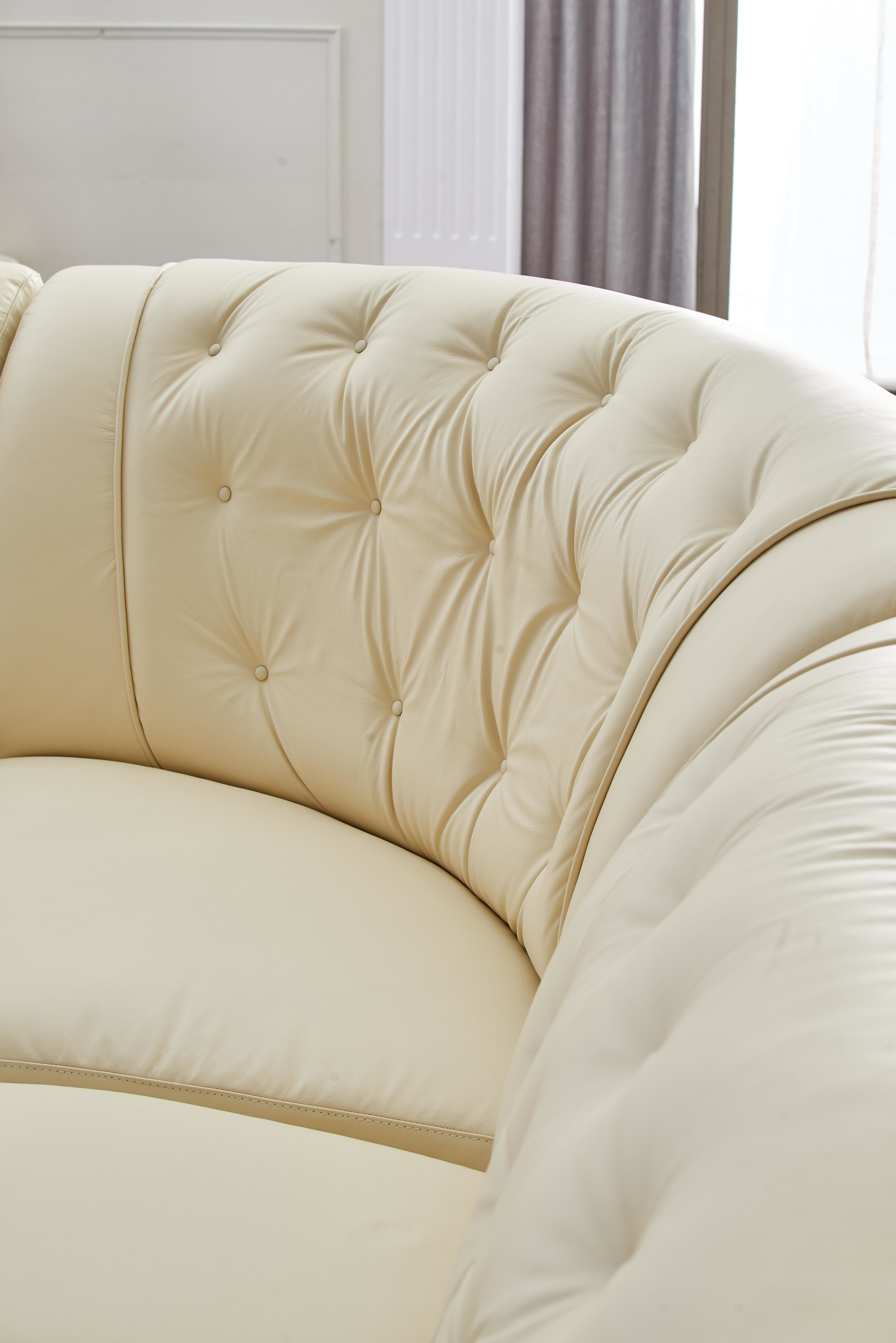 Sectional Sofa Cream Button Tufted Back Curved Frame
