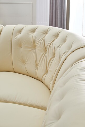 Sectional Sofa Cream Button Tufted Back Curved Frame