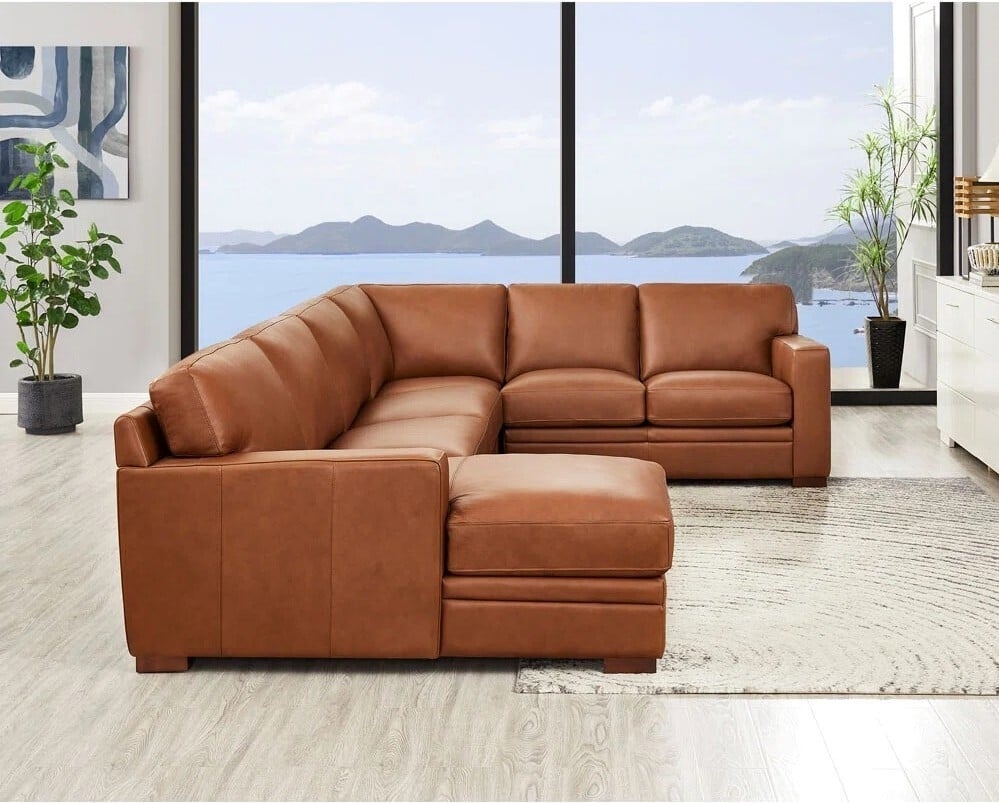 Sectional Sofa featuring Bumper Chaise End Cognac Leather