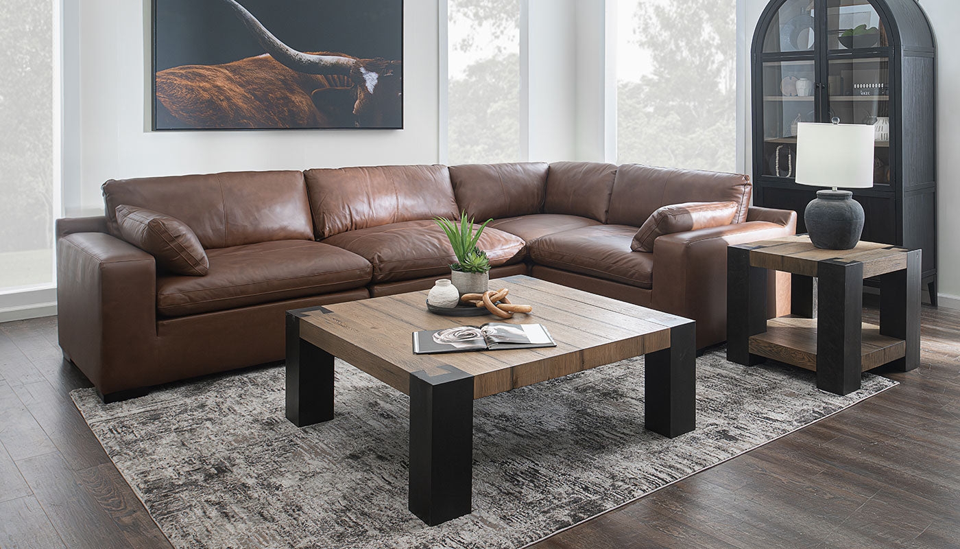 Sectional Sofa featuring Chunky Block Legs Modern Rustic