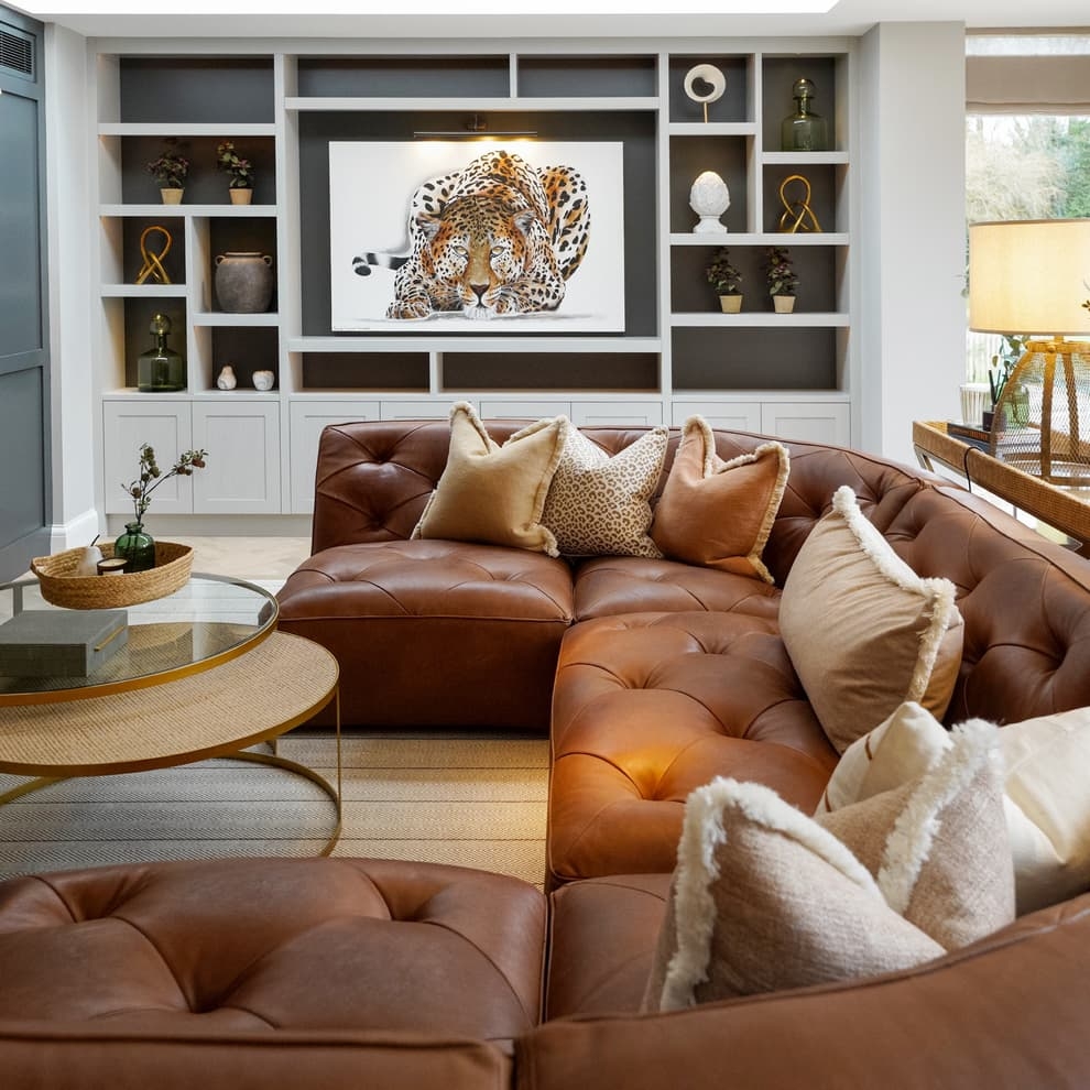 Sectional Sofa featuring Diamond Tufting Cognac Tufted Sofa