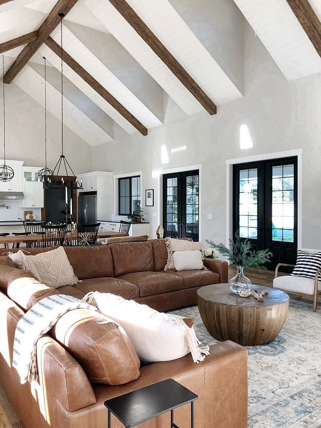 Sectional Sofa featuring Drum Wood Table Coastal Farmhouse