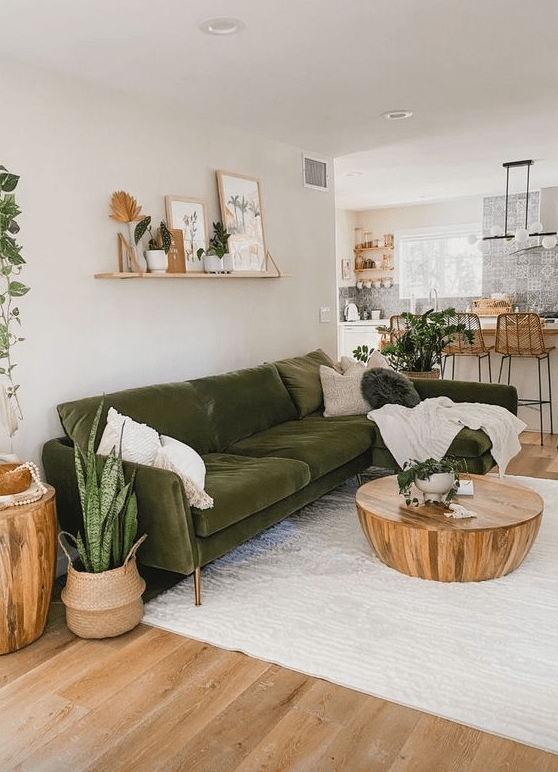 Sectional Sofa Forest Green Velvet Gold Metal Legs