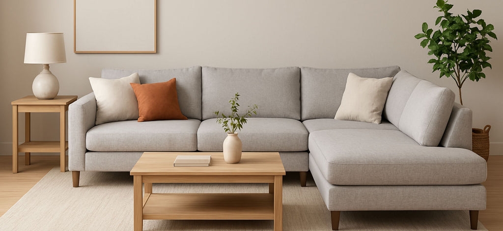 Sectional Sofa Heathered Grey Fabric Japandi Inspiration