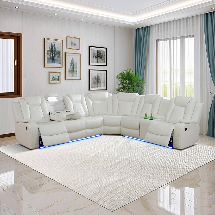 Sectional Sofa Home Theater Power Recliner Blue LED