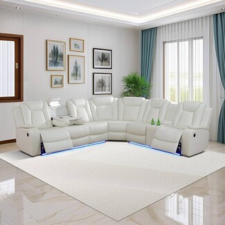 Sectional Sofa Home Theater Power Recliner Blue LED