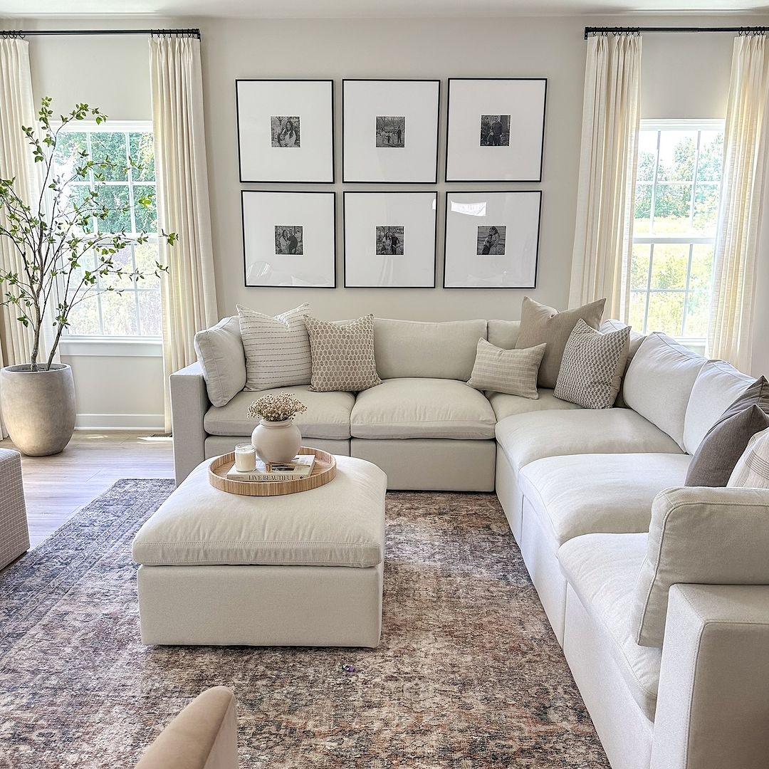 Sectional Sofa Oversized Ottoman Grid Gallery Wall Decor