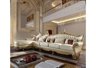 Sectional Sofa Rococo Gold Carved Scrollwork Frame