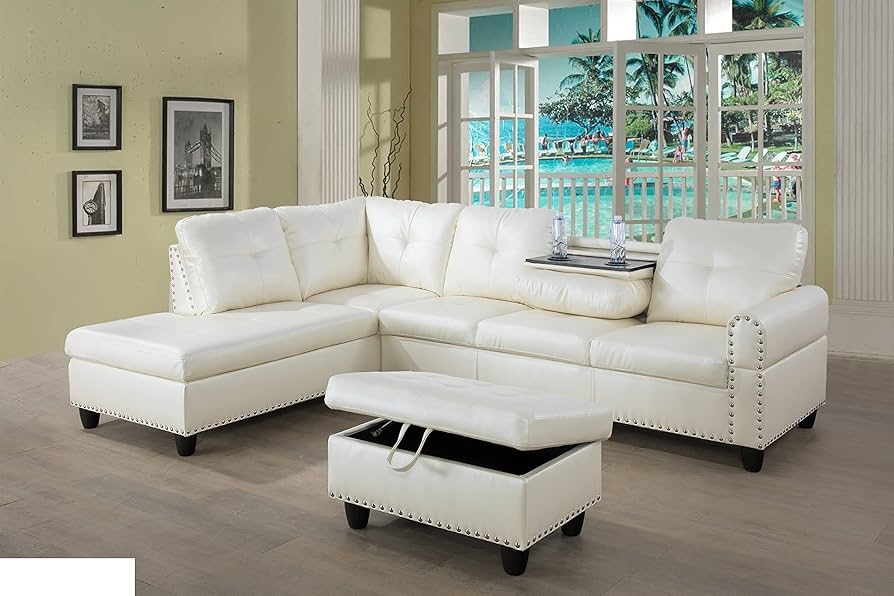 Sectional Sofa Storage Ottoman Nailhead Trim Couch