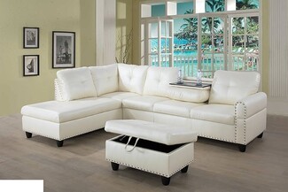 Sectional Sofa Storage Ottoman Nailhead Trim Couch