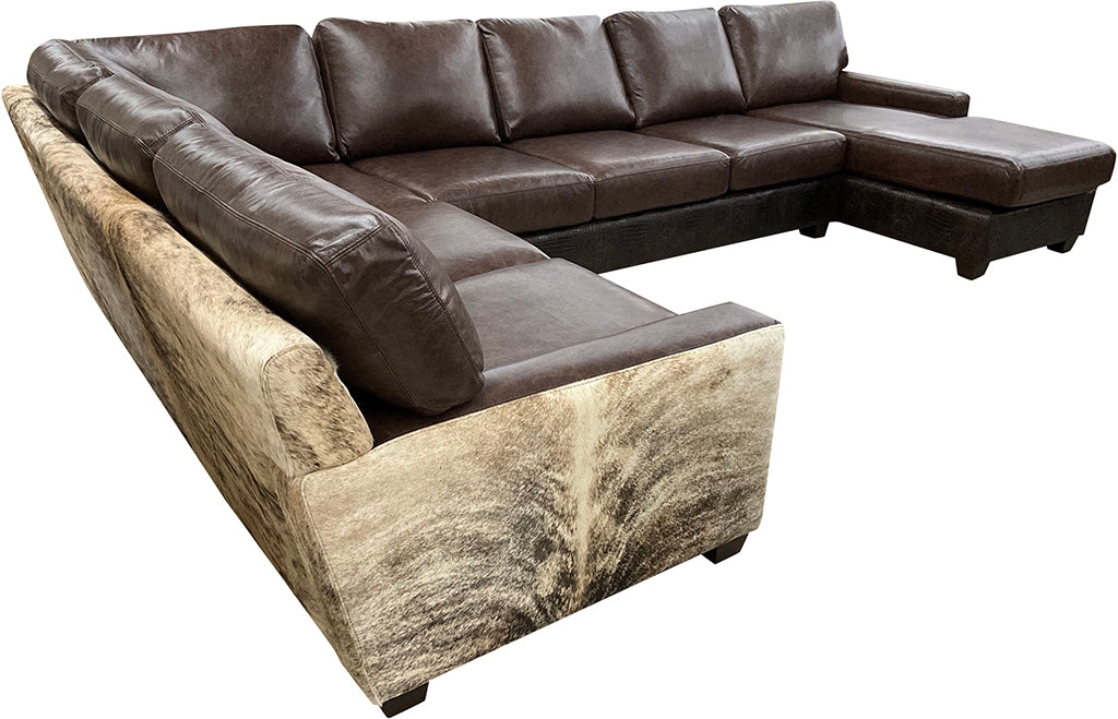 Sectional Sofa with Brindle Cowhide Exterior U-shaped Ranch