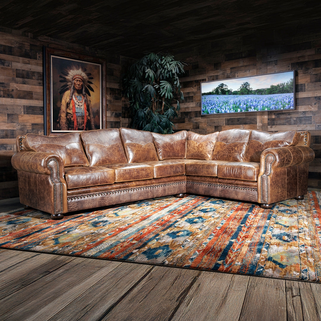 Sectional Sofa with Croc Embossed Accents Western Leather