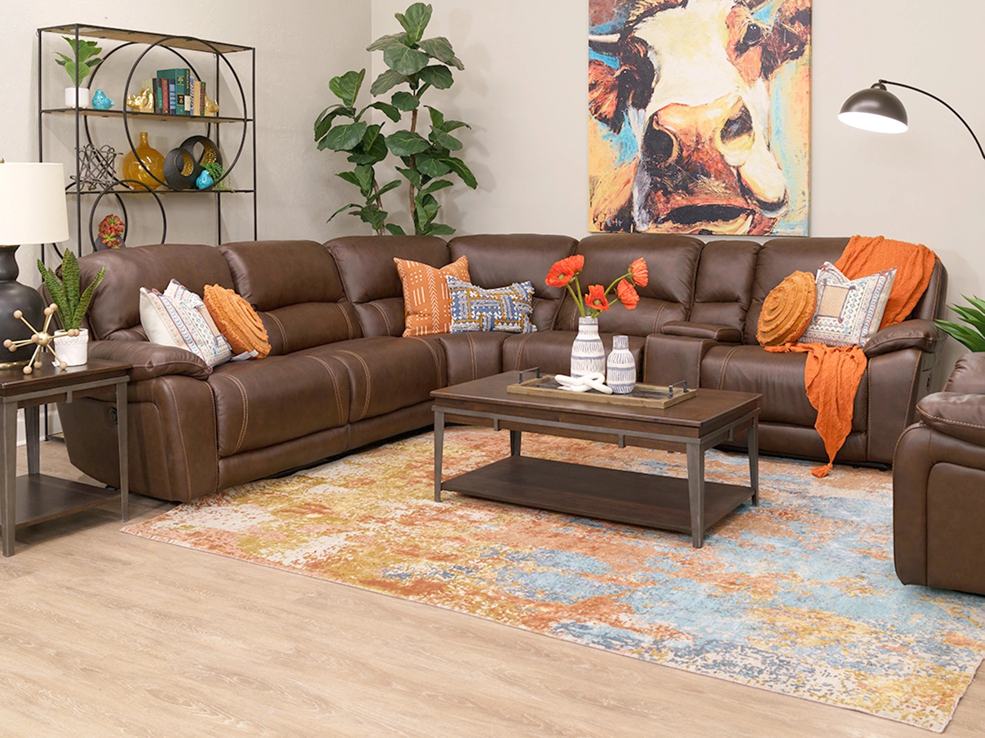 Sectional Sofa with Power Reclining Console Brown Reclining