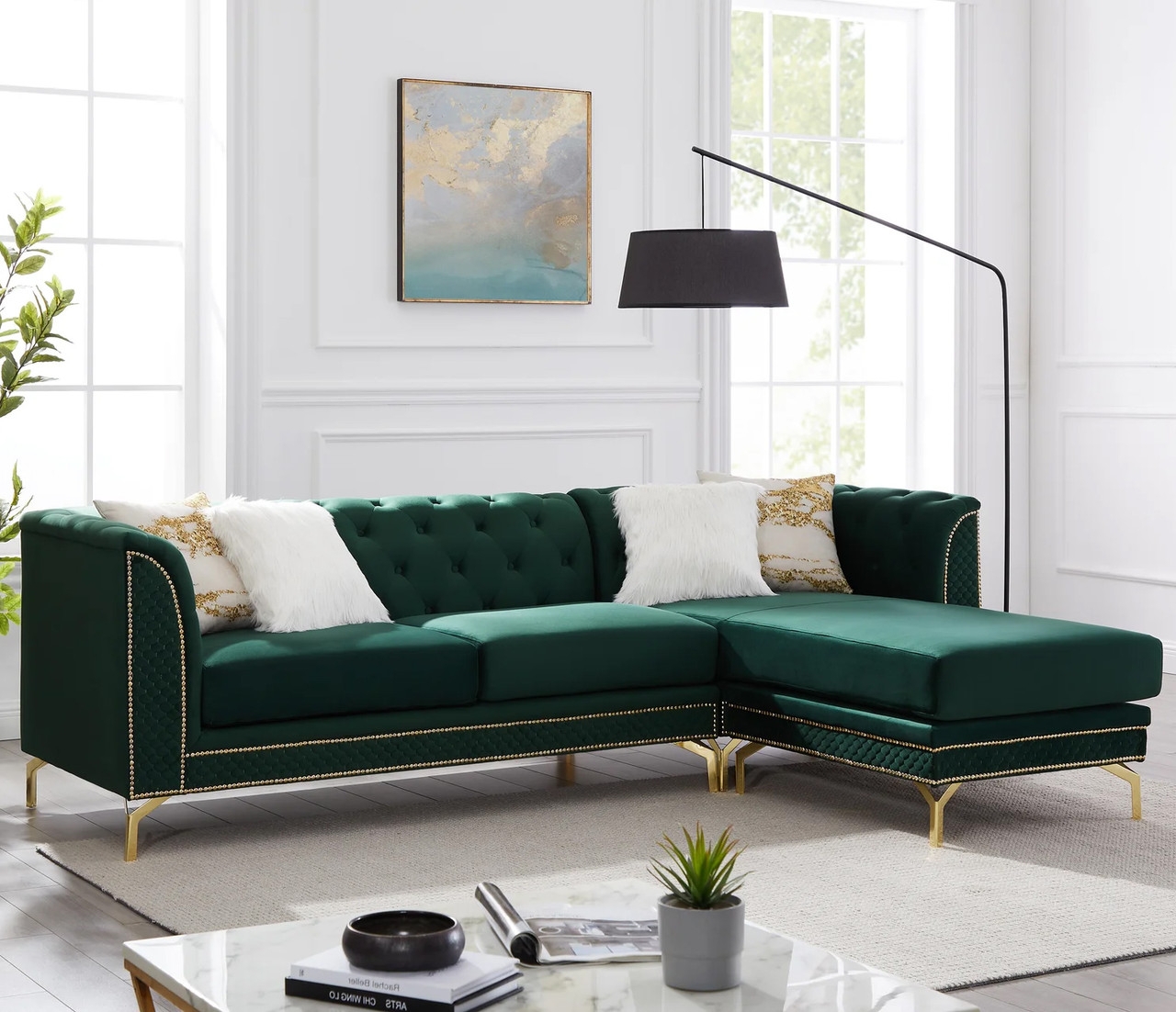 Sectional Sofa with Quilted Base and Reversible Chaise