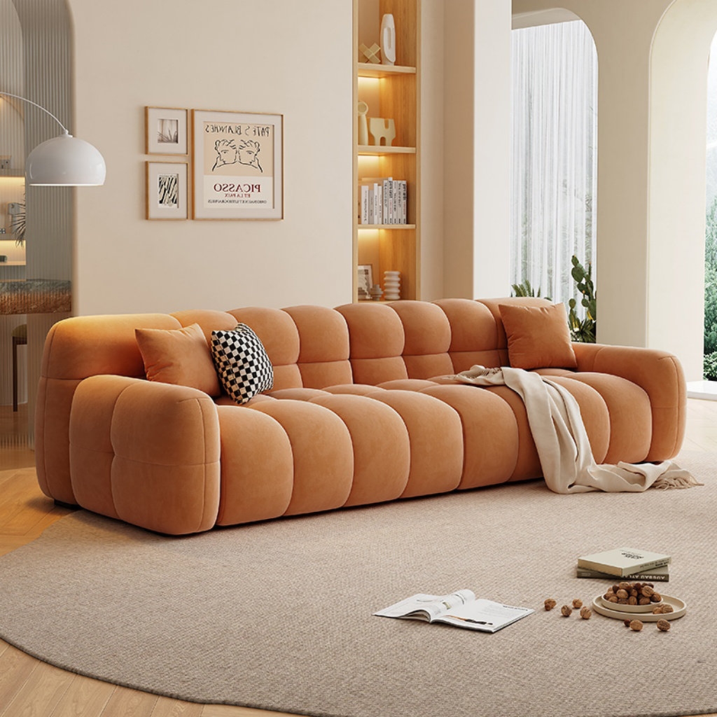 Sectional Sofa with Segmented Bubble Design Low Profile Orange Sofa