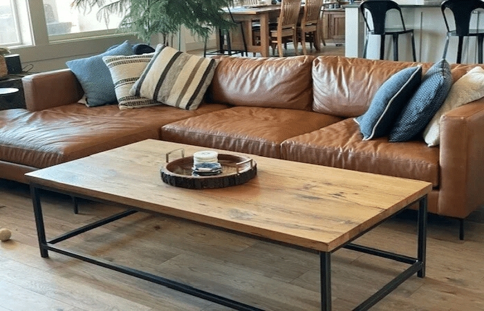 Sectional Sofa with Slim Black Metal Legs Cognac Farmhouse