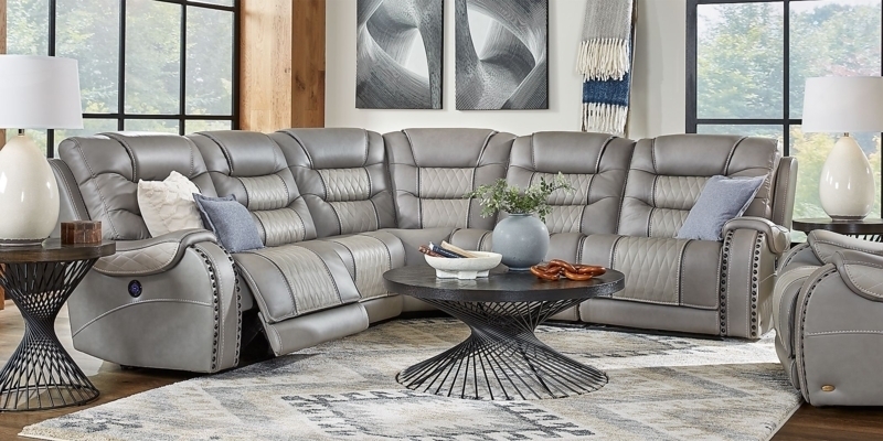 Sectional Sofa with Spiral Wire Base and Gray Power Reclining