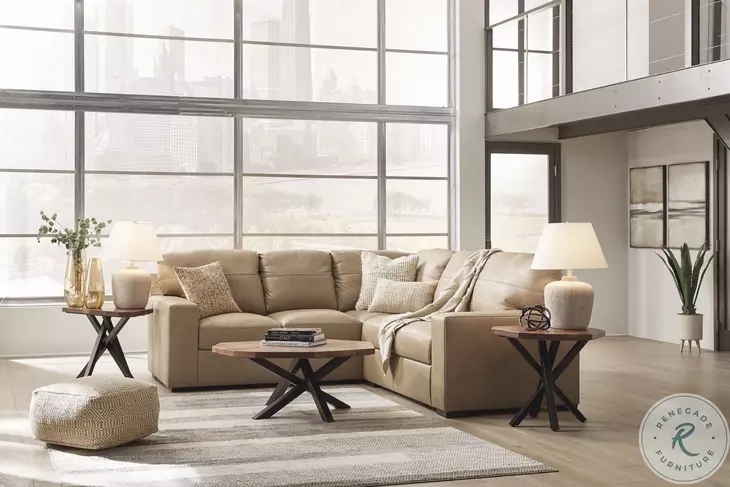 Sectional Sofa with Toffee Leather-like Industrial Loft