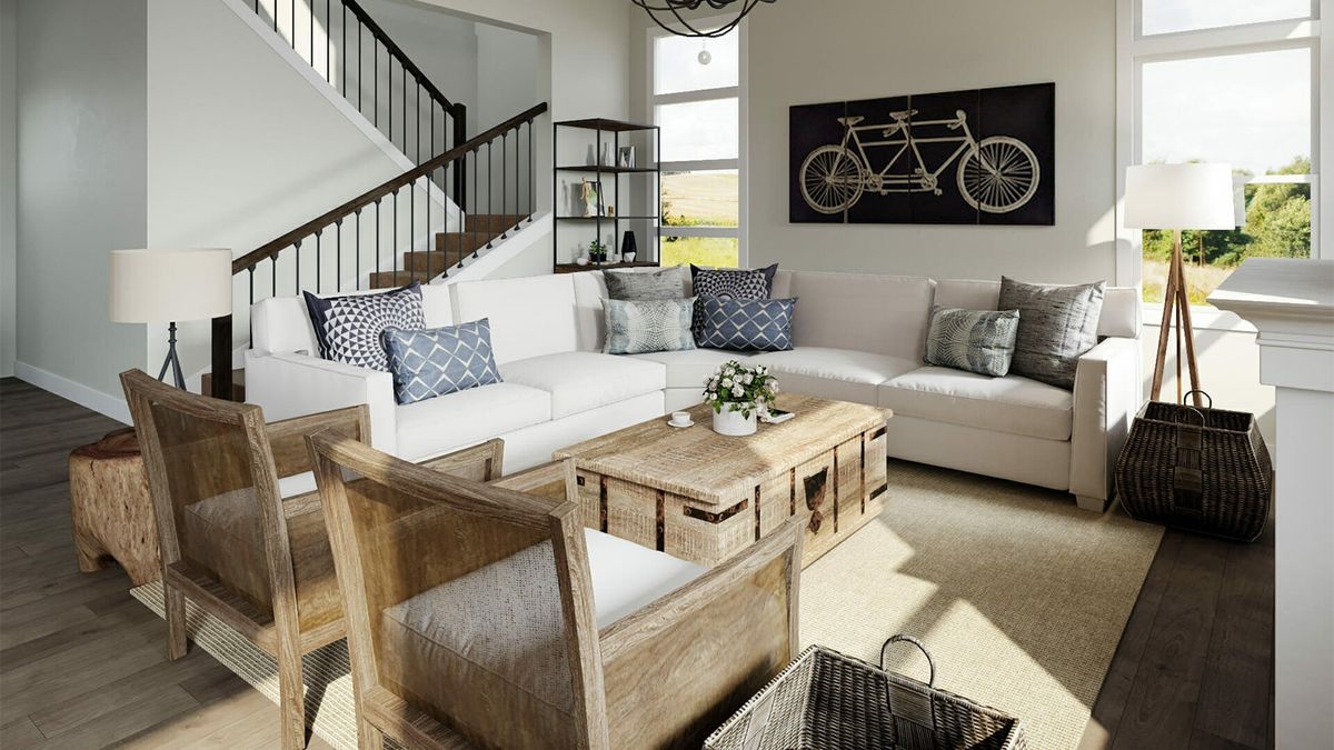 Sectional Sofa with Trunk Coffee Table and Bicycle Wall Art