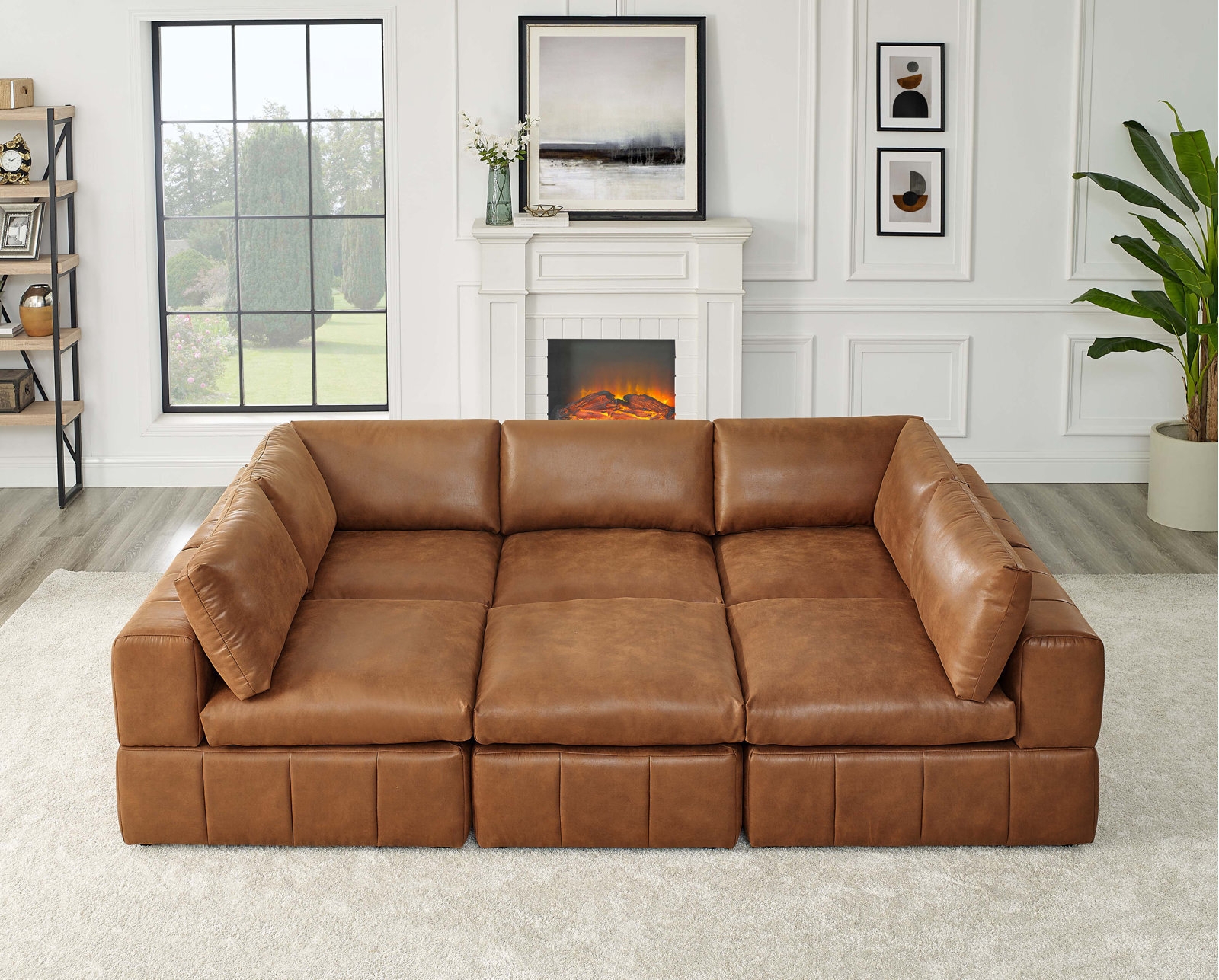 Sectional Sofa with Vertical Pleated Base U Shaped Pit Sofa