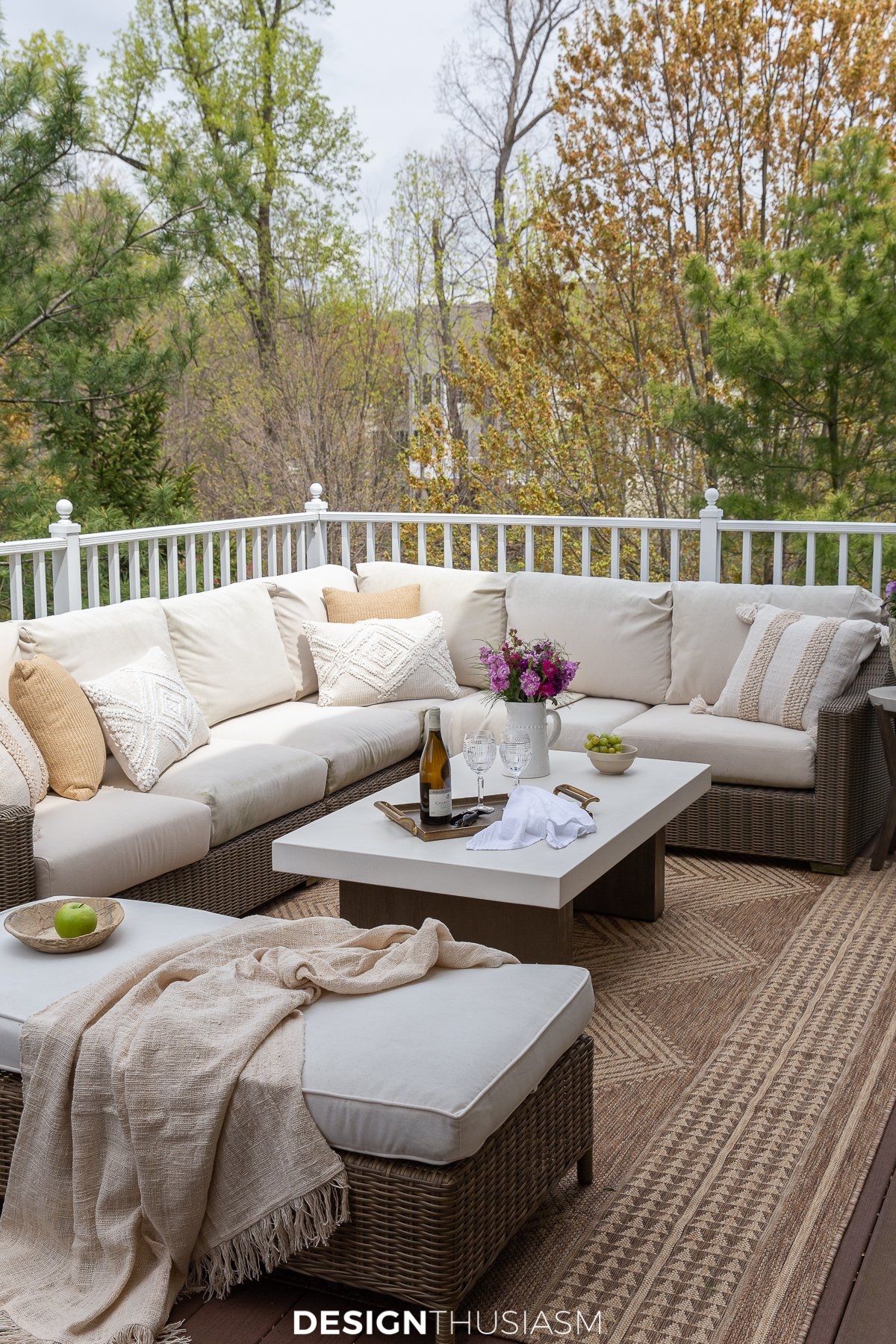 Sectional Sofa with Woven Wicker Base for French Farmhouse Decor