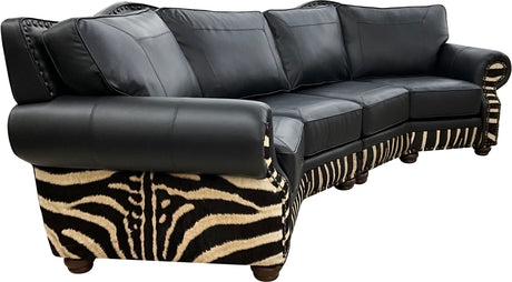 Sectional Sofa with Zebra Print Base and Curved Western Silhouette
