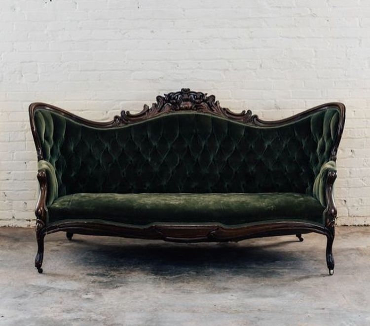 Settee Emerald Velvet Diamond Tufting Victorian