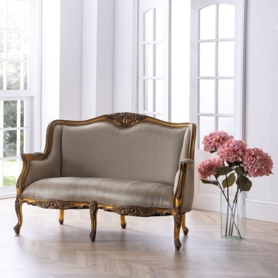 Settee Sofa with Curved Silhouette Antique Gold French Sofa