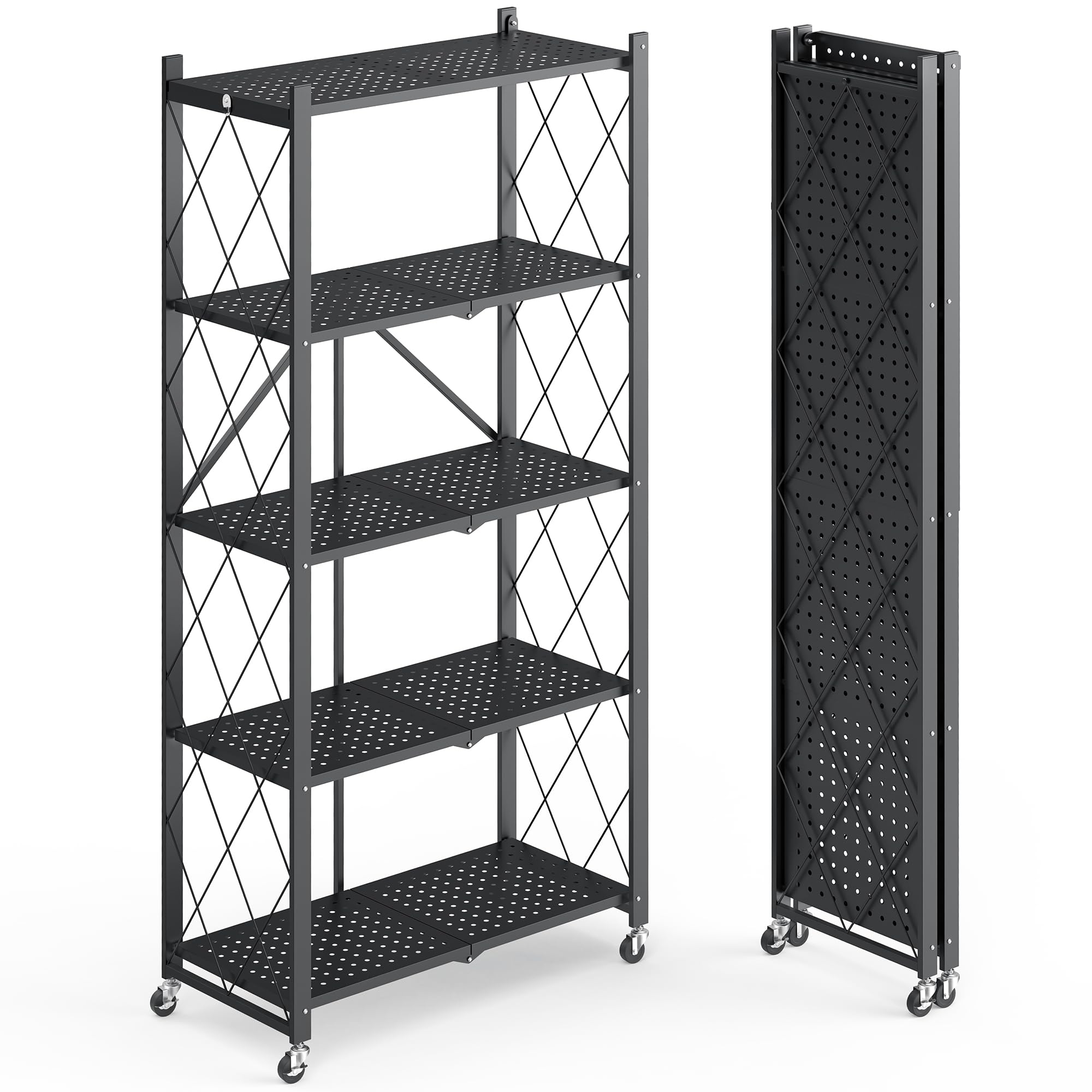 Shelving Unit Caster Wheels Folding Metal Storage Rack