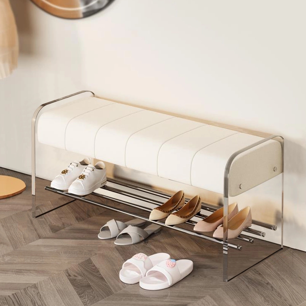 Shoe Bench: Channel Tufted Seat with Acrylic Side Panels