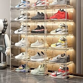 Shoe Organizer: Front Opening Stackable Modular Clear Boxes