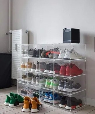 Shoe Rack: Modular Design Transparent Walls Stackable Cubbies