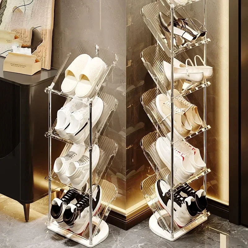 Shoe Rack: Ribbed Texture Angled Shelves Vertical Stacker