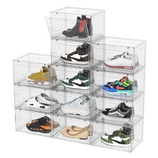Shoe Storage Box: Magnetic Drop Front Door Stackable Cases
