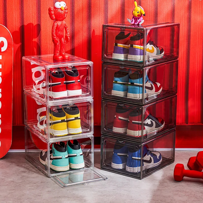 Shoe Storage Box: Smoked Finish Magnetic Side Door Rack