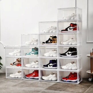Shoe Storage Box: Tiered Arrangement Modular System Display
