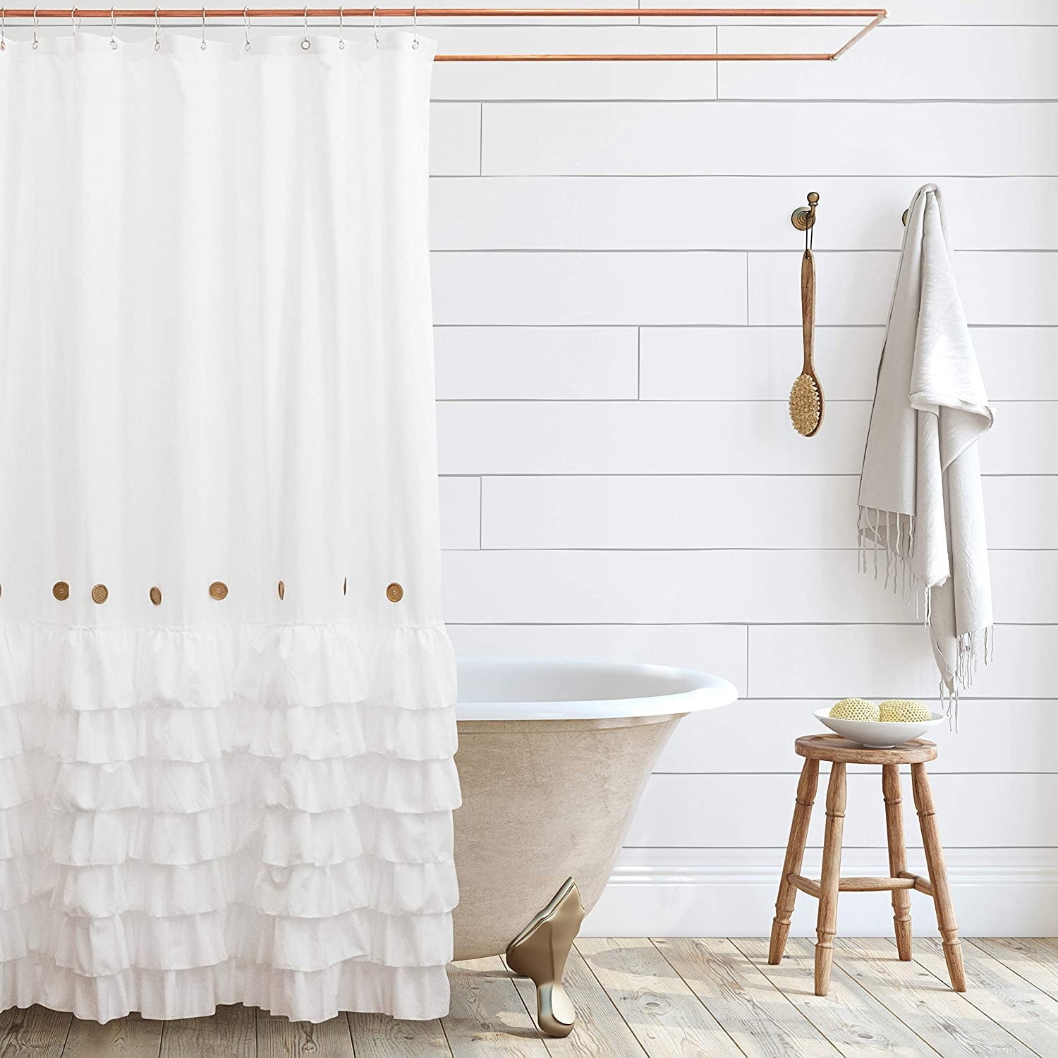 Shower Curtain Copper Rod Ruffled Farmhouse Shower Curtain