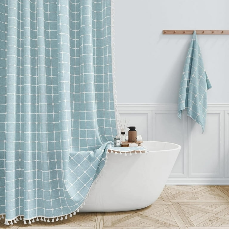 Shower Curtain Duck Egg Blue Blue Windowpane Shower Fabric