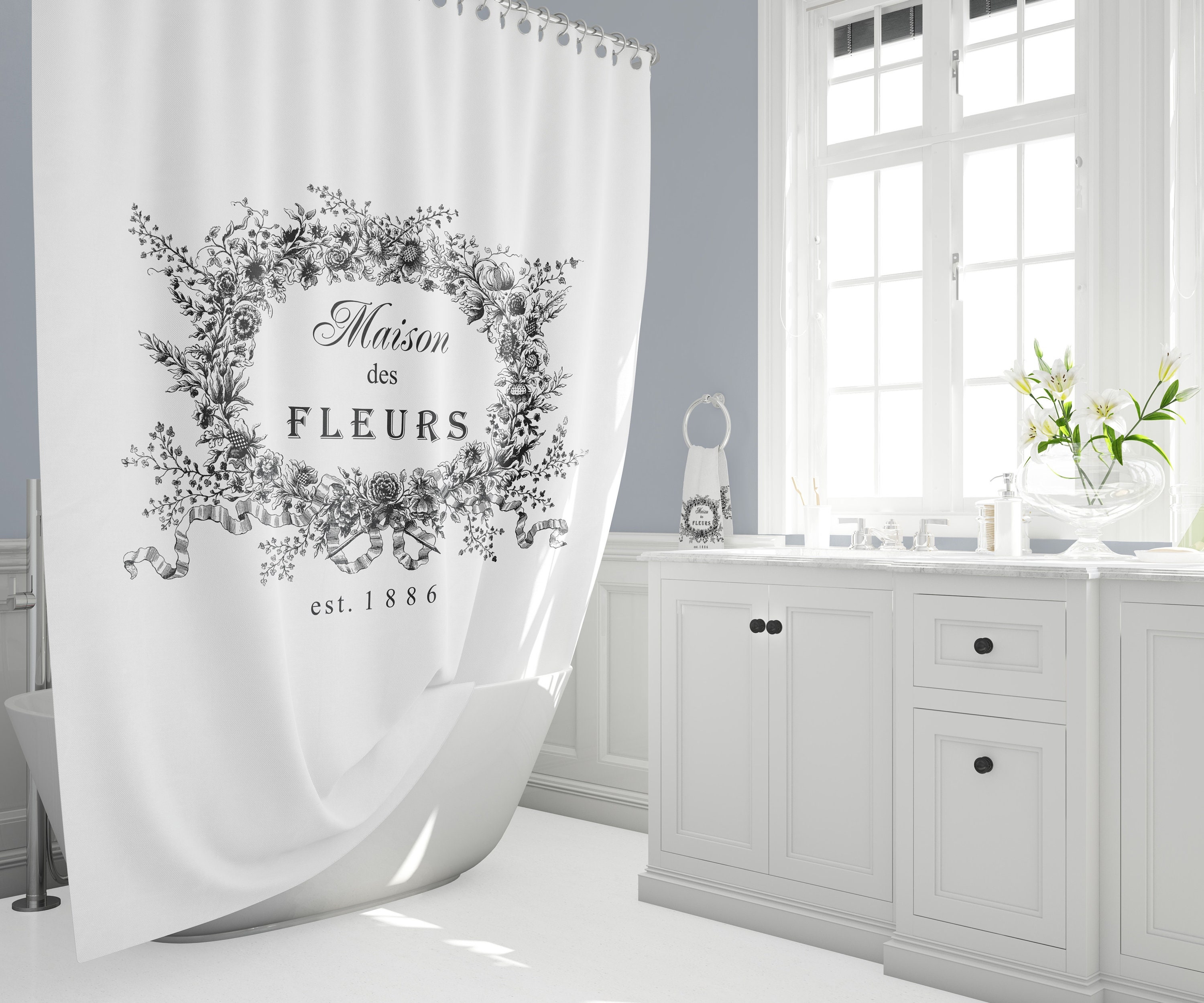 Shower Curtain French Typography French Country Shower Curtain