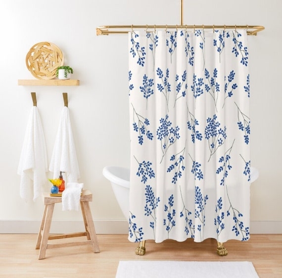 Shower Curtain Gold Hardware Blue Botanical Shower Curtain