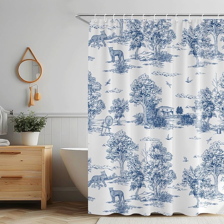 Shower Curtain Leopard Print Scenery Vintage Toile Decor