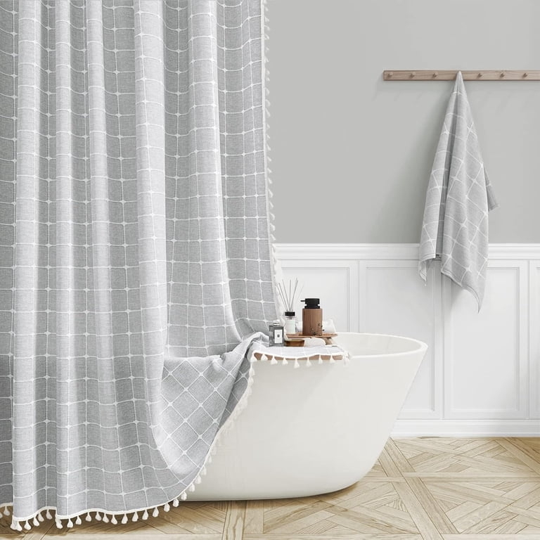 Shower Curtain Light Grey Tassel Fringe Shower Curtain