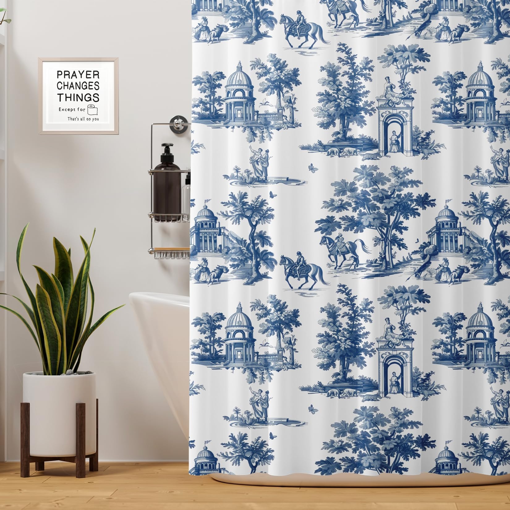 Shower Curtain Navy and White Blue White Toile Fabric