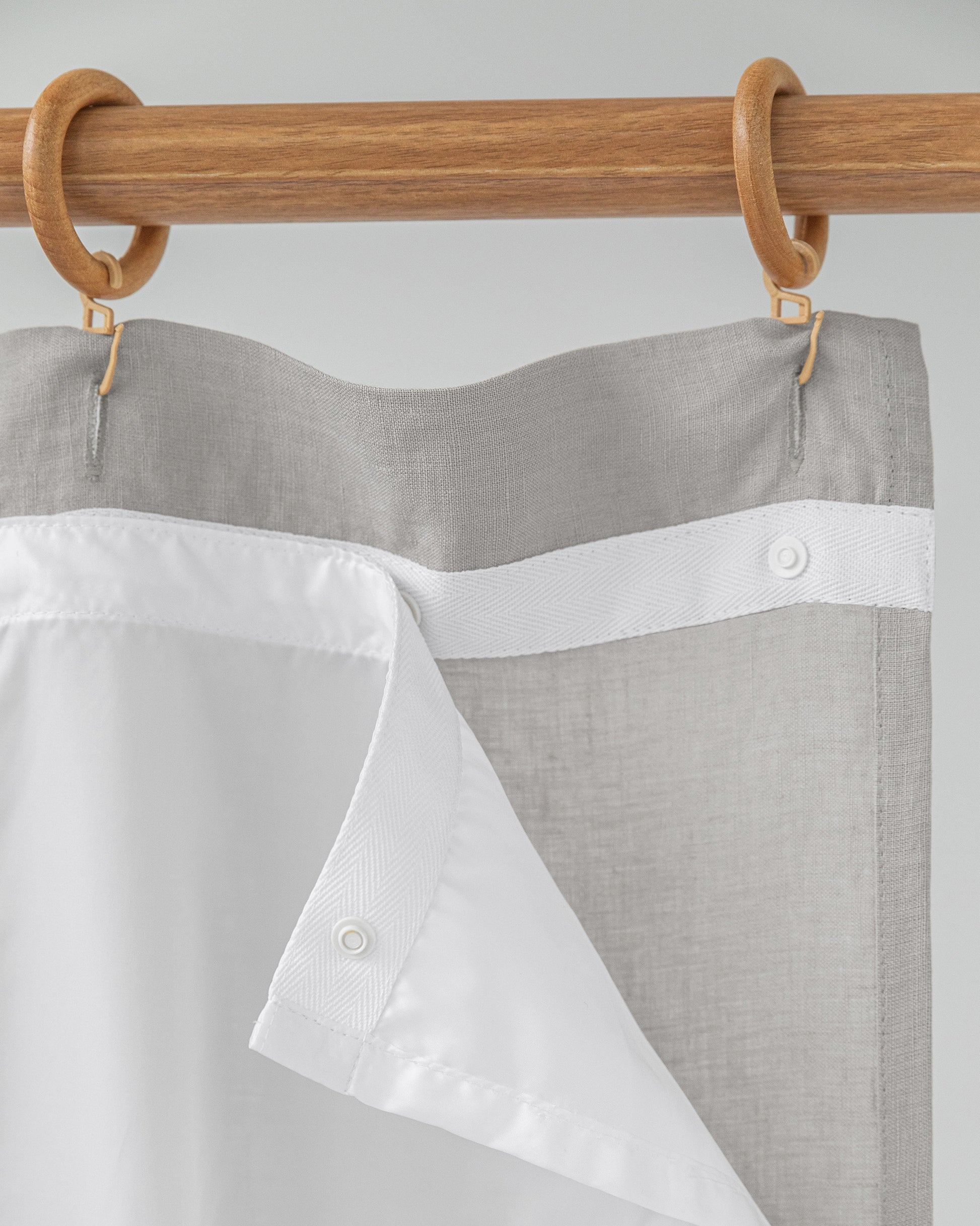 Shower Curtain Snap On Liner Linen Wooden Rings Panel
