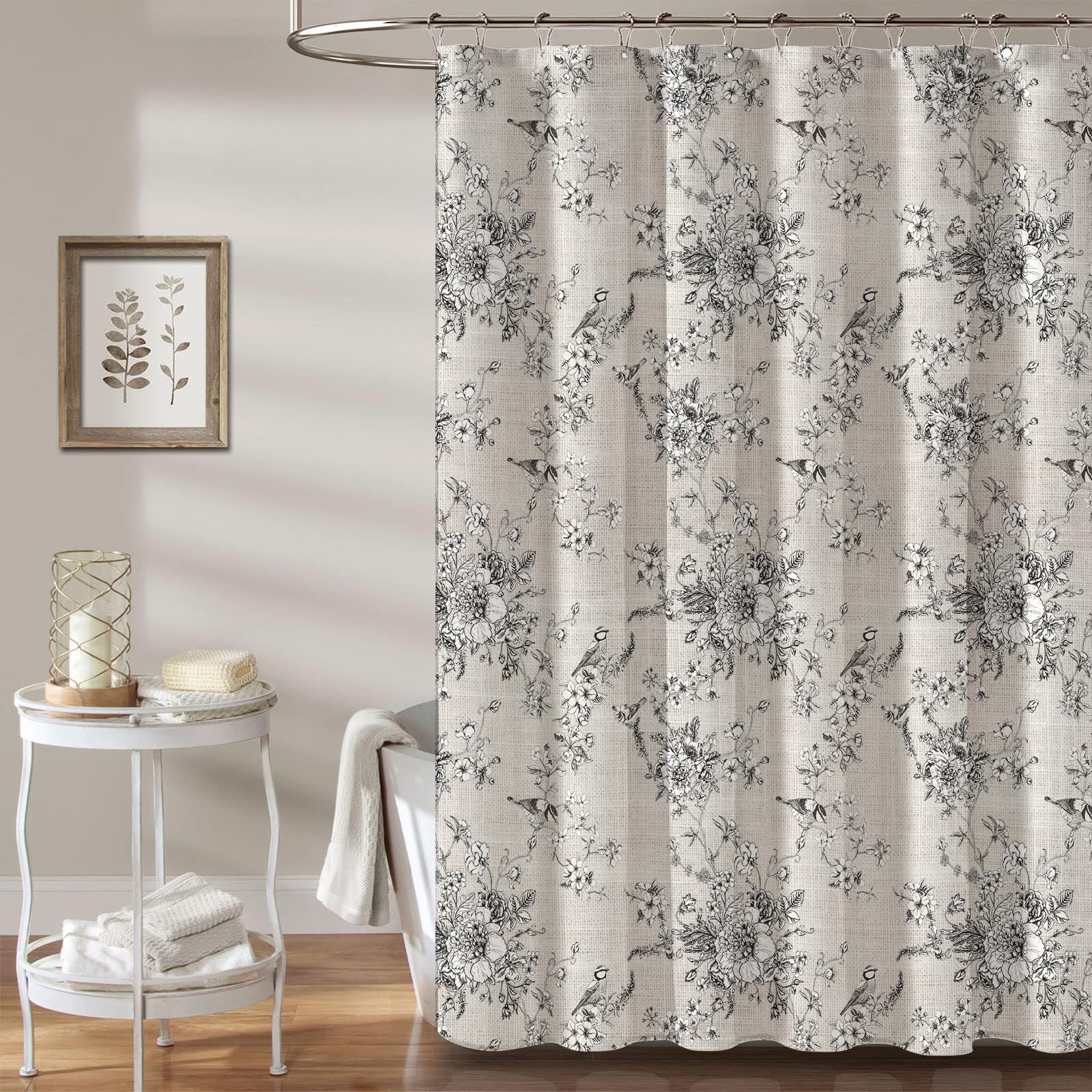 Shower Curtain Toile Bird Print Vintage Floral Shower Style