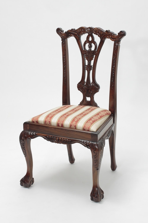 Side Chair with Striped Upholstery and Chippendale Ball and Claw Chair