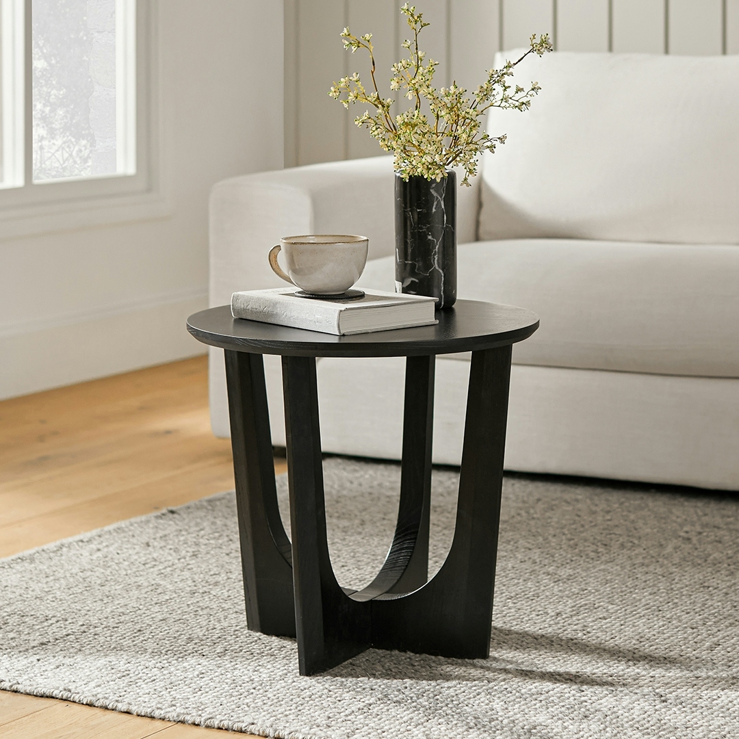 Side Table Architectural U-Shaped Base Matte Wood Grain