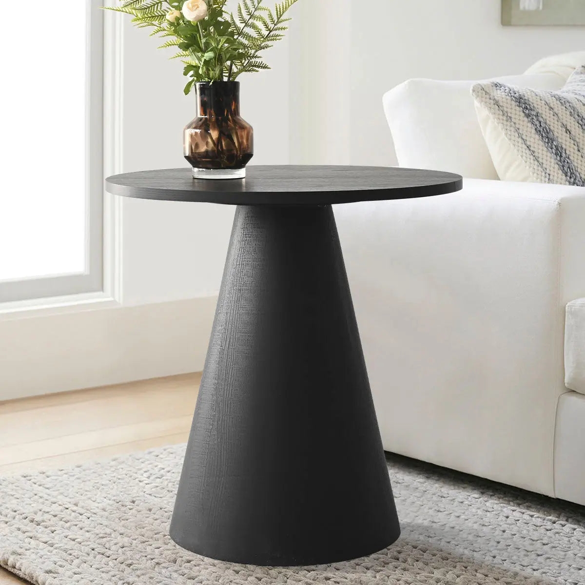 Side Table Conical Pedestal Wood Grain Texture Dark