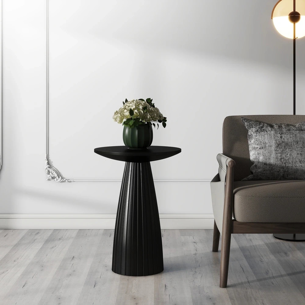Side Table Fluted Base Pedestal Stand Matte Jet Hue